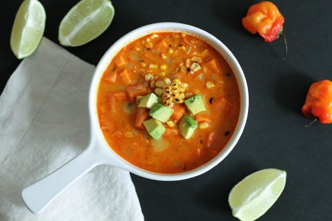Spicy Charred Corn and Sweet Potato Chowder