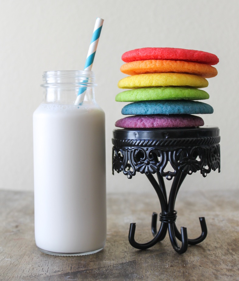 Rainbow Cookies with a glass of milk