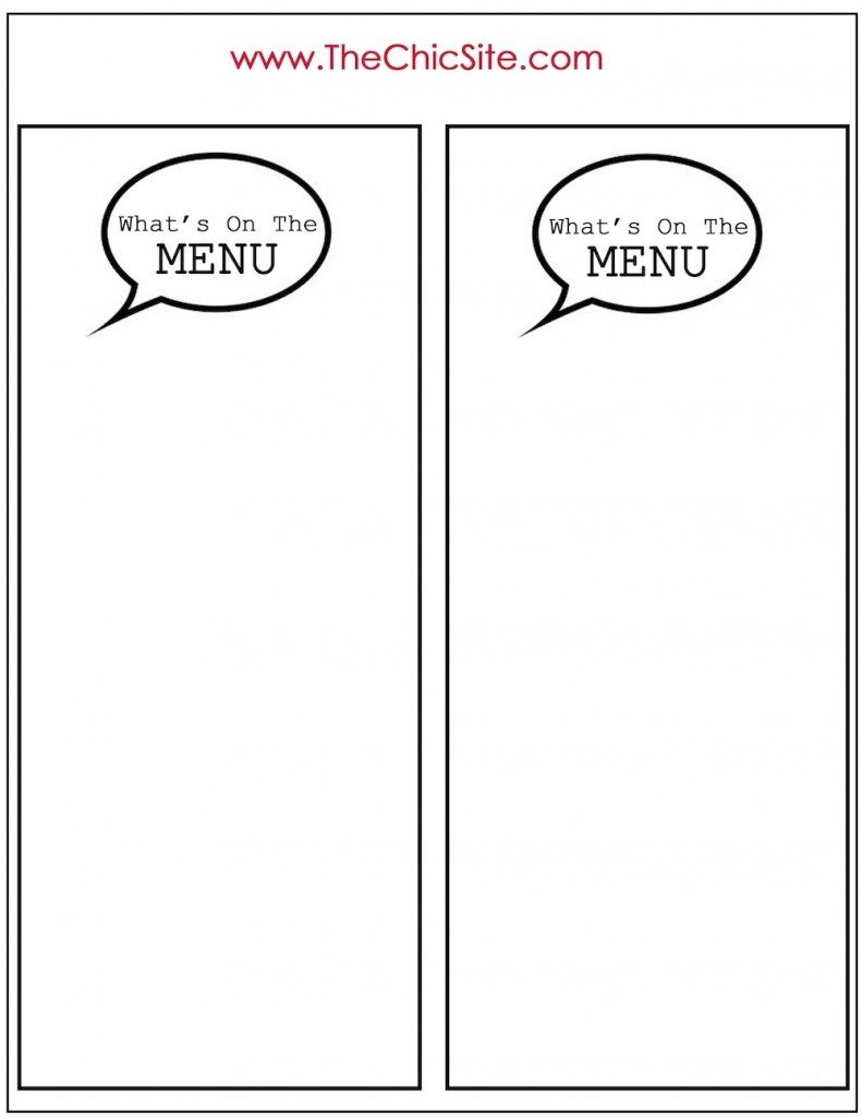 free printable talk bubble menu