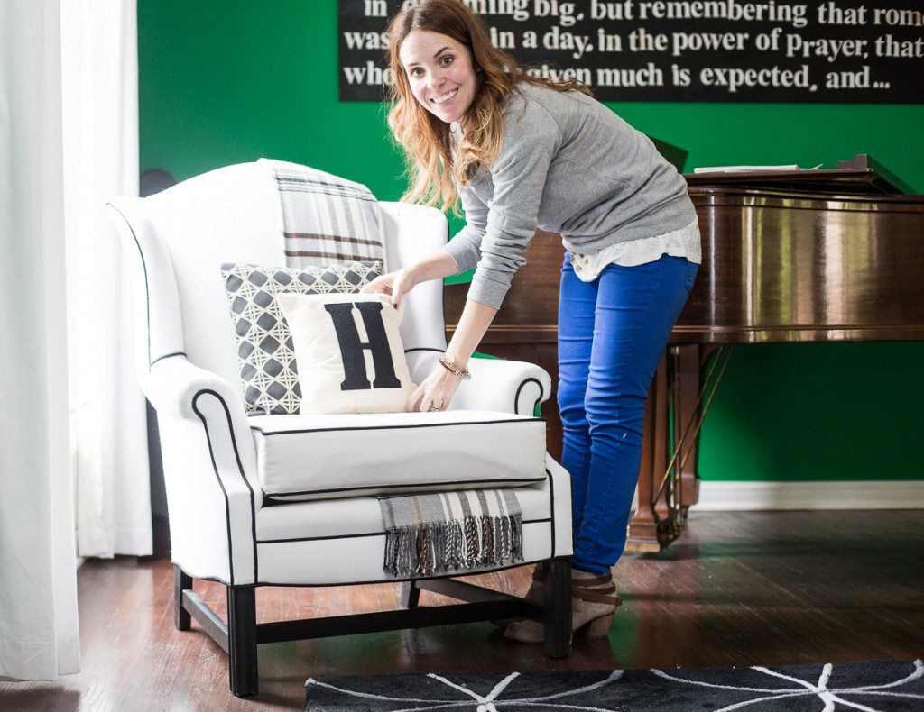 Green living room, wingback chair