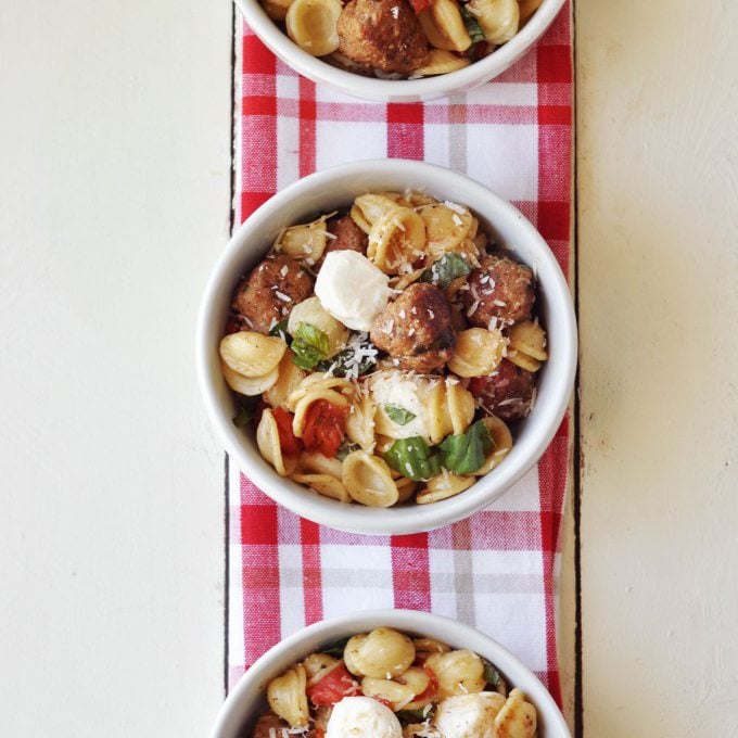 Turkey Meatball Caprese Pasta