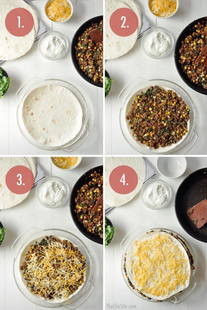 layering tortilla pie