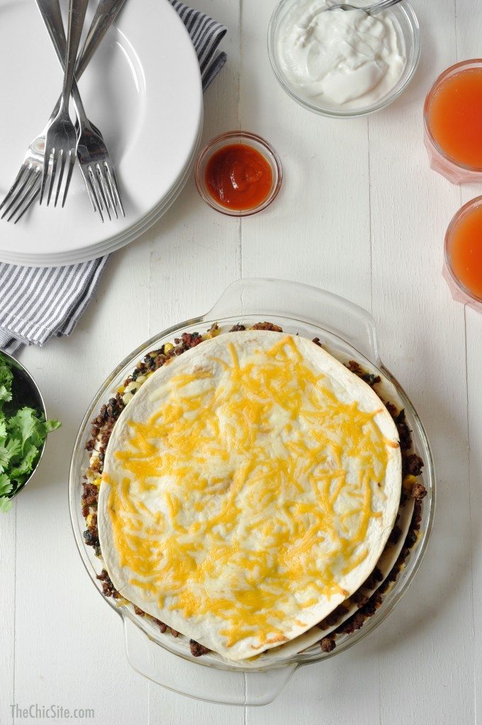 melted cheese on flour tortilla