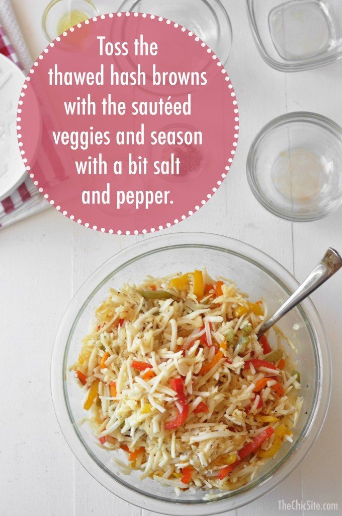 shredded potatoes and satuéd veggies