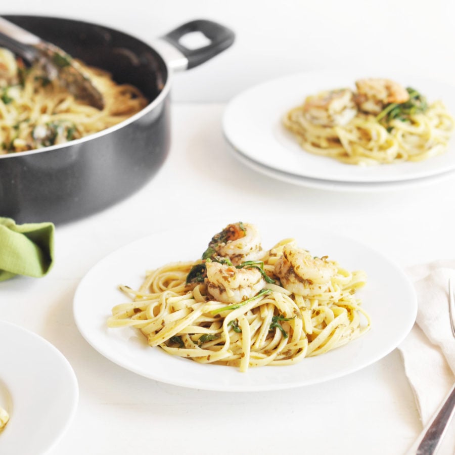 Shrimp Pesto Arugula Pasta