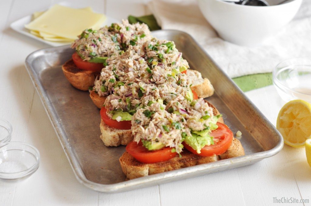 melted open faced tuna toasts