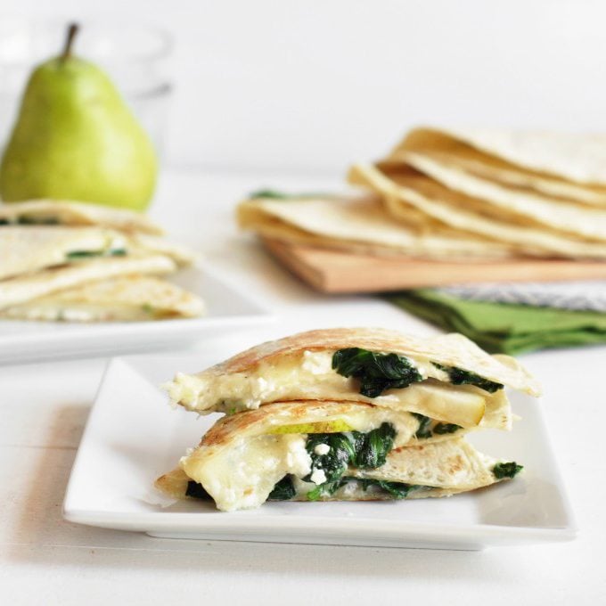 Spinach, Pear and Feta Quesadillas