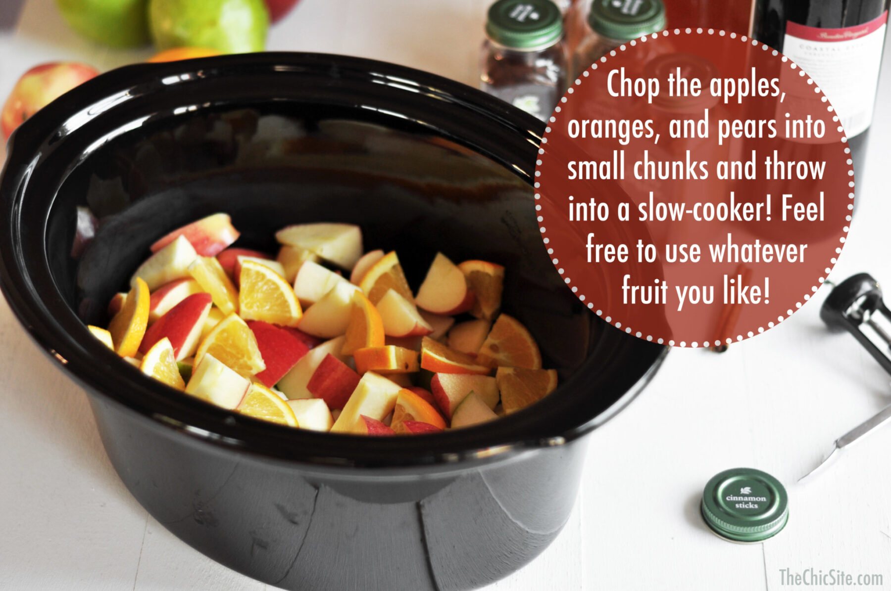 chopped fruit in wine