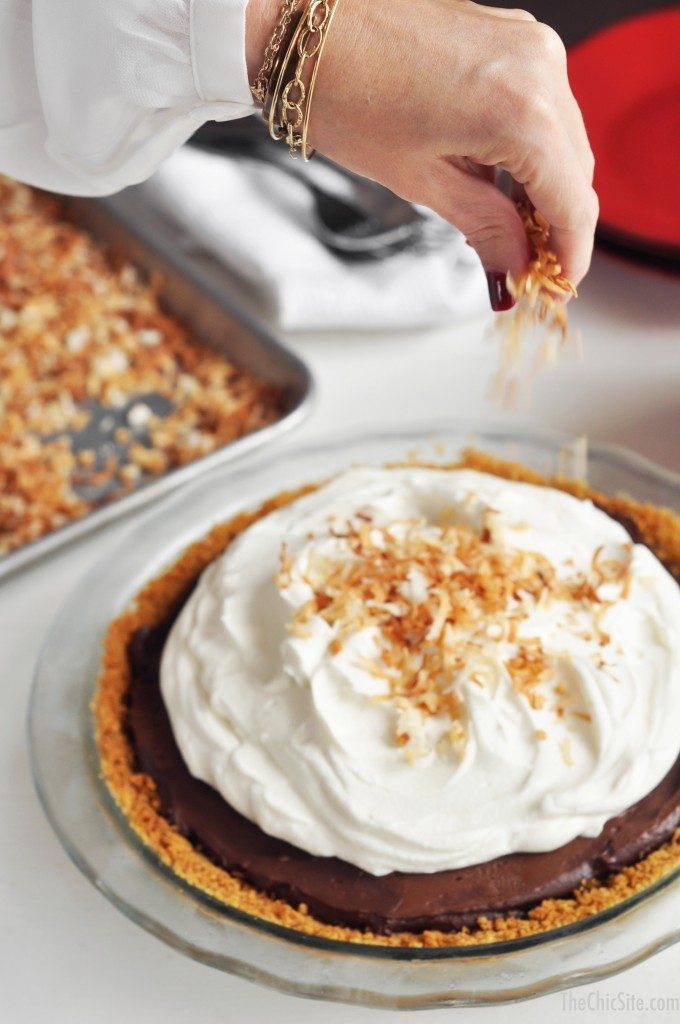 toasted coconut on top of pie