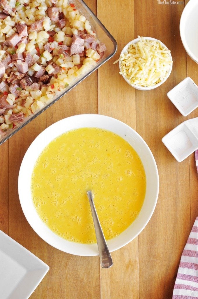 whisked eggs in bowl