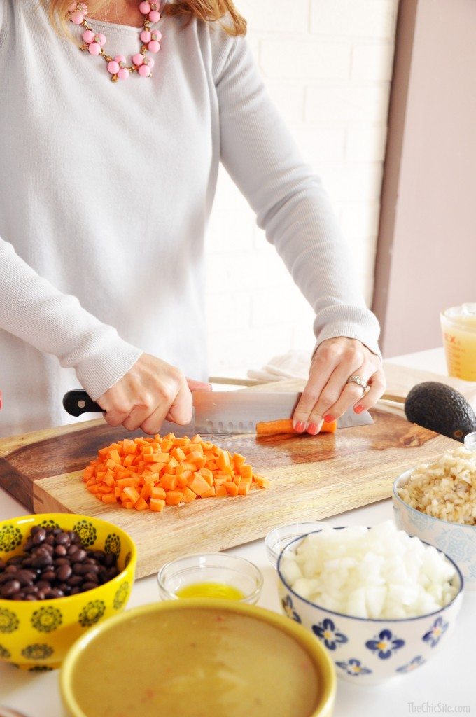 cutting carrots for soup