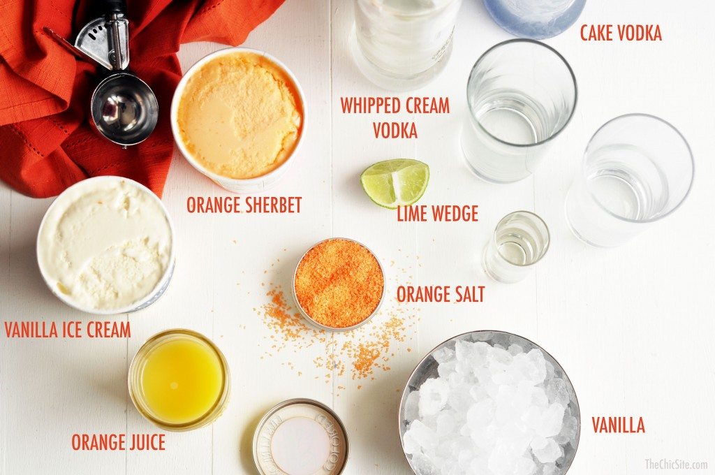 ingredients for orange creamsicle cocktail