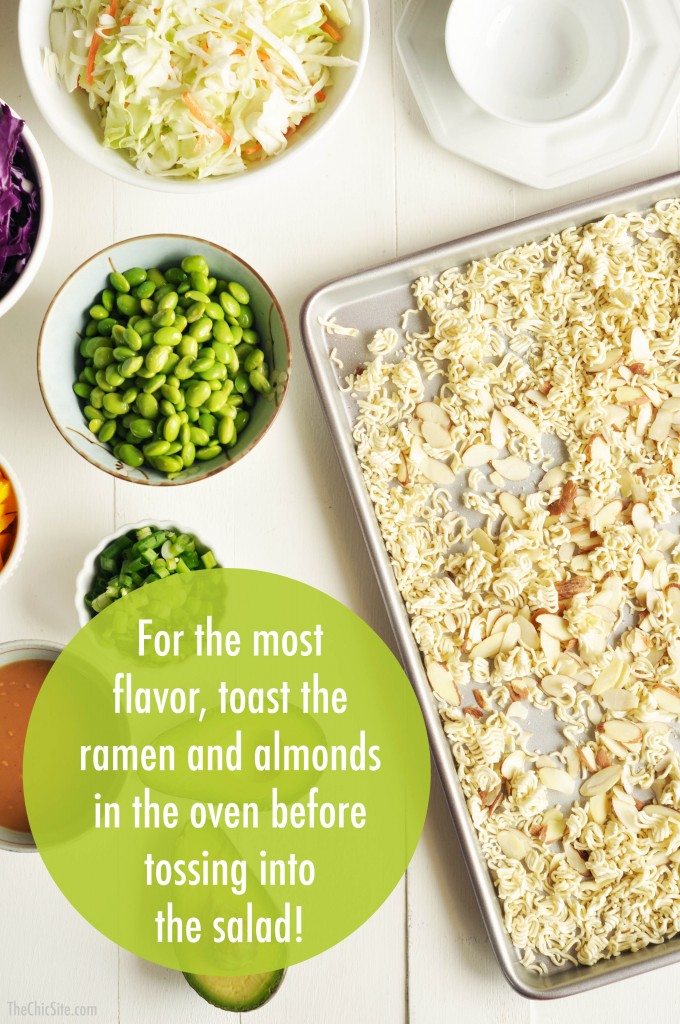 ramen and almonds on baking sheet