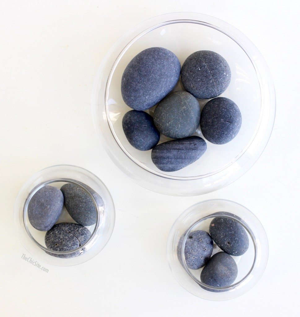 Line Vase with River Rocks for Candles